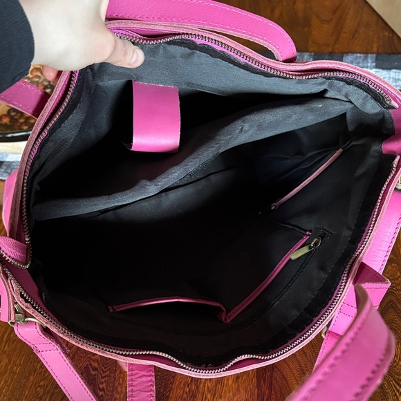 Denver Leather Craft Buffalo Leather Fuchsia Marilyn Tote Bag - Picture 4 of 16